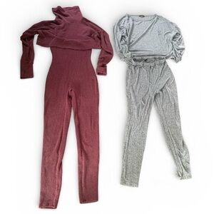 Bundle burgundy jumpsuit fashion nova size M Gray 2 piece set SHEIN size M